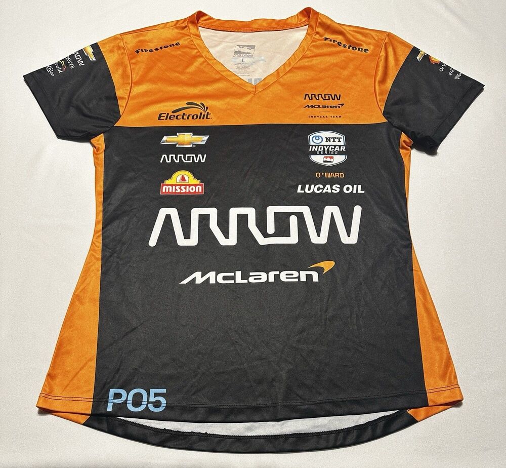 Arrow McLaren IndyCar Team Pit Crew Shirt Womens Size Large Orange *READ**
